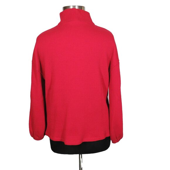 Ava + Viv Red Mock Neck Waffle Knit Balloon Sleeve Top Plus Size 1X - Picture 5 of 8
